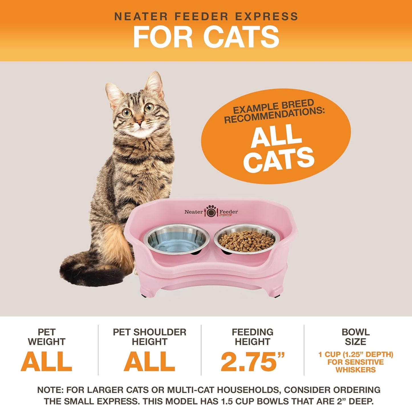 Neater Feeder Express Mess Proof Dog Bowls Elevated for Small Breeds under 15 Lb, Made in USA, No Spill Raised Dog Food Bowl Stand, Stainless Steel Food and Water Bowl Set, Feeding Station, Cappuccino