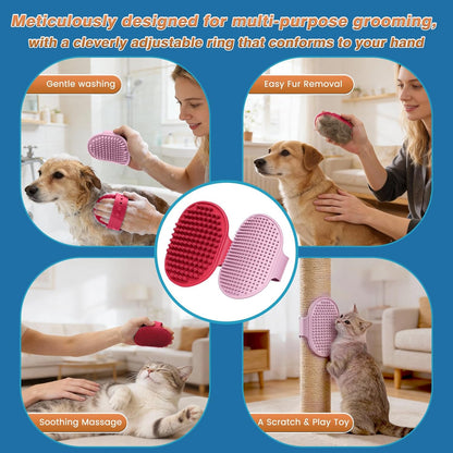 7PCS Dog Washing Gloves | Dog Bath Brush | Storage Bag | Dog Finger Toothbrush for Short & Long Haired Dogs & Cats | Efficient Deshedding Bathing & Massaging, Suitable for Pets (Sage Green)