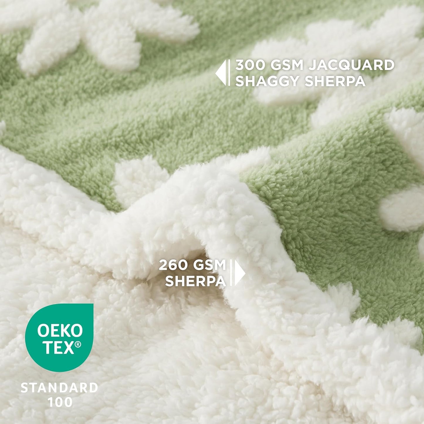 LE SURE Waterproof Dog Blanket for Large Dogs - Washable Double Sided Dog Blankets with Warm Jacquard Shag and Soft Sherpa Fleece, Pet Cat Blanket for Couch Protection, 3D Textured Cloud, Green