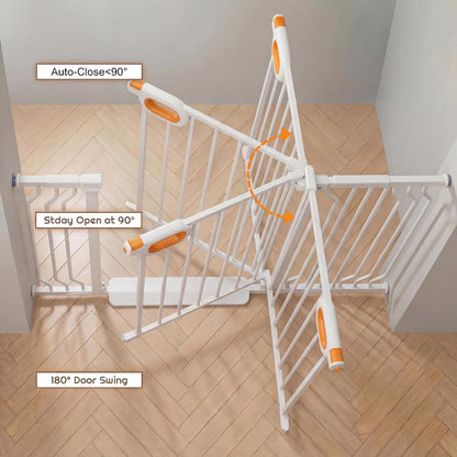 Baby Gates Extra Wide for Doorways 90.6-95.2 Inch Extra Wide Pressure Mounted Baby Dog Gate for the House Indoor Large Openning Metal Safety Gate No Drilling with Walk-Through Door,Black