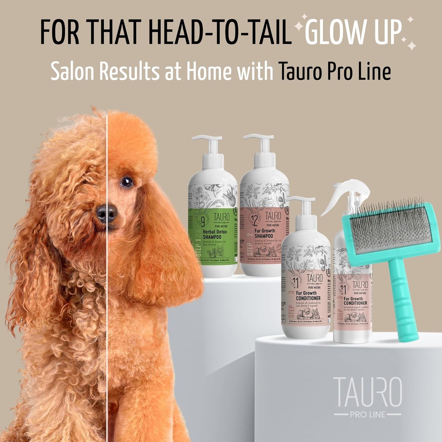 Tauro Pro Line Deshedding Slicker Brush for Dogs & Cats, Soft Pins for Gentle Dematting & Detangling, Grooming Tool for Long & Wavy Coats, Ideal for Spaniels, Non-Slip Grip, Purple, Large Size (L)