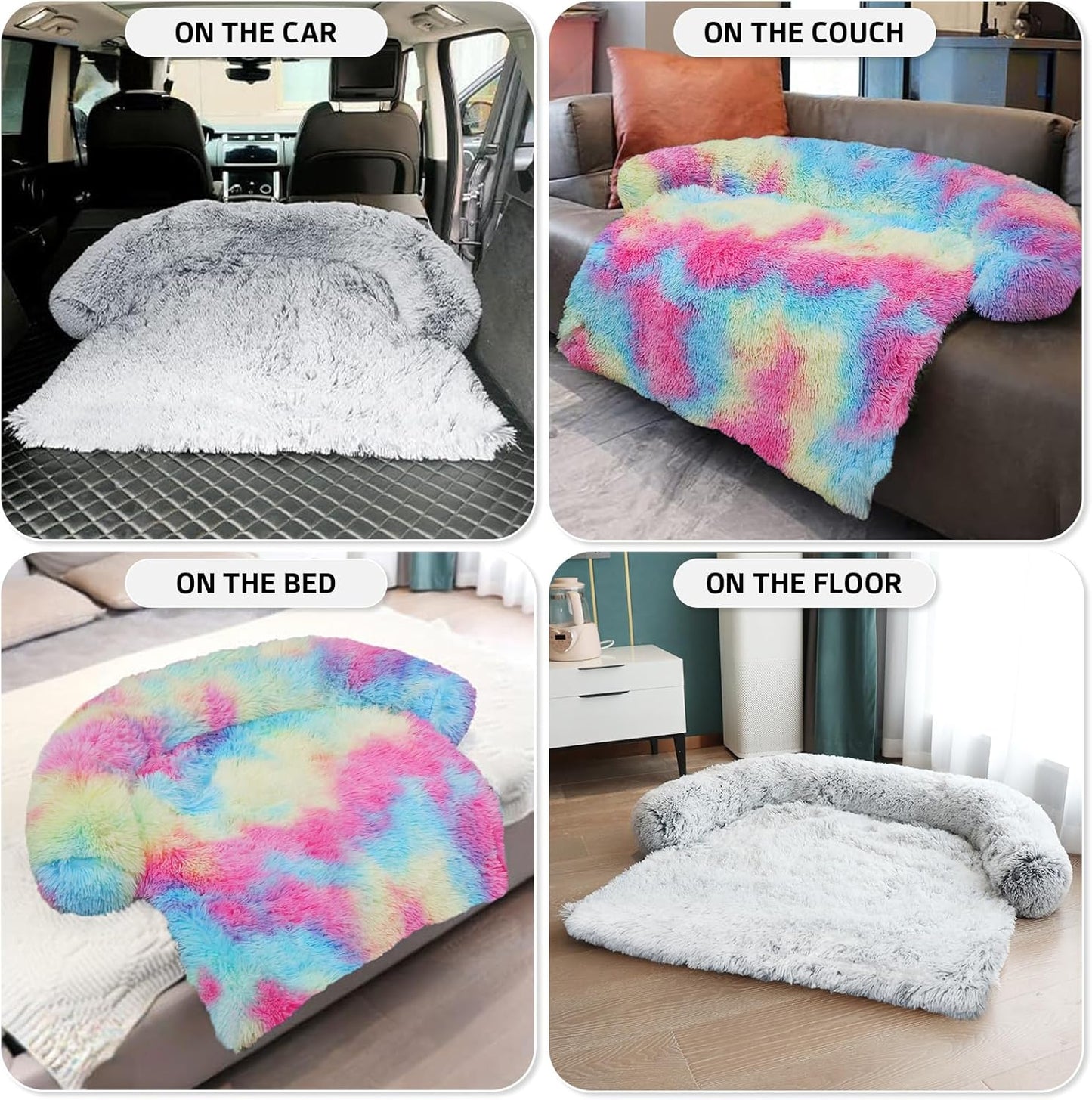 Calming Dog Bed Fluffy Plush Dog Mat for Furniture Protector with Removable Washable Cover for Large Medium Small Dogs and Cats (Large, Light Grey)