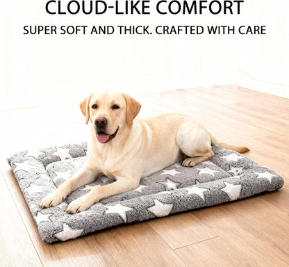 Dog Bed Mat, Reversible Crate Pad & Cute Dog Bed - Machine Washable Kennel Mat with Ultra Soft for Small Dogs (Cool/Warm), 24" x 18", Grey&Star