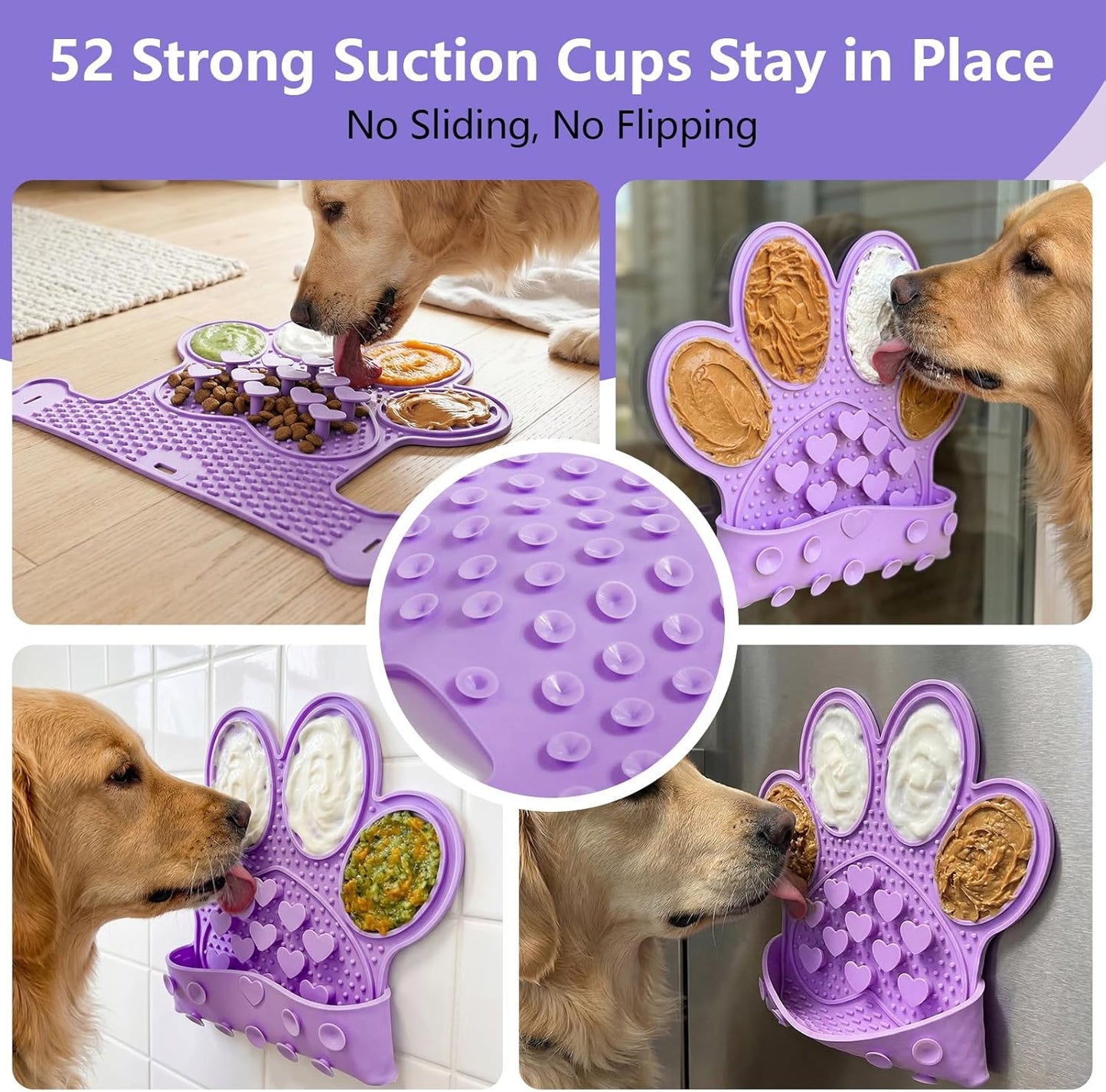 Dog Lick Mat with Suction Cups, Slow Feeder & Enrichment Mat for Dogs & Cats, Silicone Feeding Mat for Wet & Dry Food, Anxiety Relief, Mess-Free Foldable Pocket Design, Pink