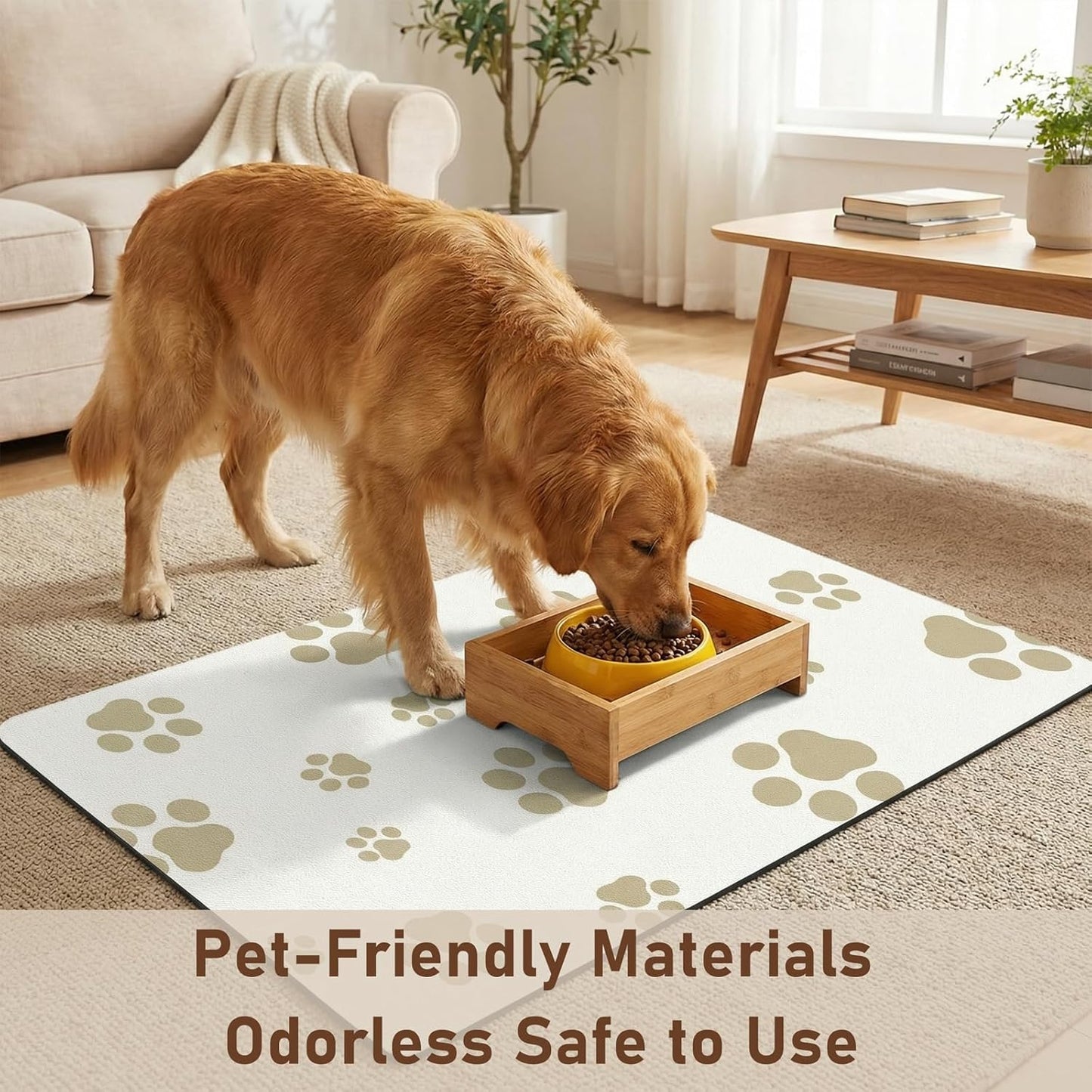 18"×30" Dog Food Mat-Absorbent Dog Mat for Food and Water, No Stains Quick Dry Cat Food Bowl Mat with Footprints for Messy Drinkers,Dark Grey
