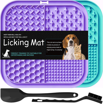 Lesipee Licking Mat for Dogs & Cats 2 Pack, Slow Feeder Lick Pat, Dishwasher Safe, Anxiety Relief Dog Toys Feeding Mat for Butter Yogurt Peanut, Pets Supplies Bathing Grooming Training Calming Mat