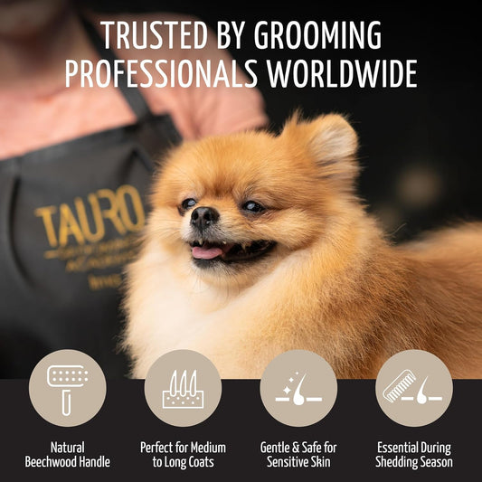 Tauro Pro Line Slicker Brush for Dogs & Cats, Deshedding, Dematting & Detangling Grooming Tool for Medium to Long Coats, Ideal for Doodles & Poodles, Flexible Cushion, Purple, Medium Size (M)