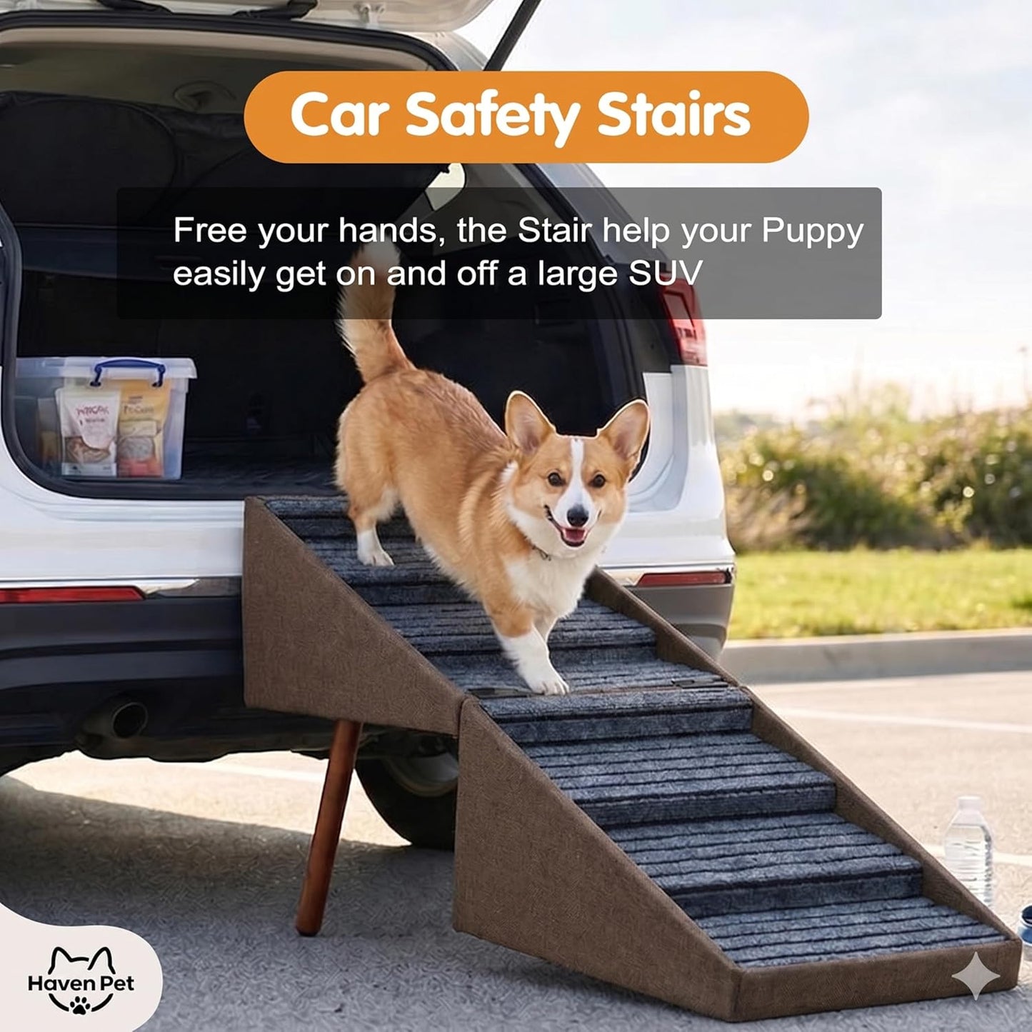 2-in-1 Dog Stairs for Bed and Couch, 21.6 Inch High,Foldable Ottoman with 6 Steps, Joint Relief for Small and Large Dogs (Gray H 21.6")
