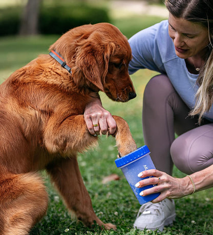 Dexas MudBuster Medium Dog Paw Cleaner in Fuchsia - Fits 1.5"-2.5" Wide Paws, Portable Paw Washer for Muddy Paws, Dog Paw Cleaning Cup with Gentle Silicone Bristles, Quick Clean Pet Paw Washer