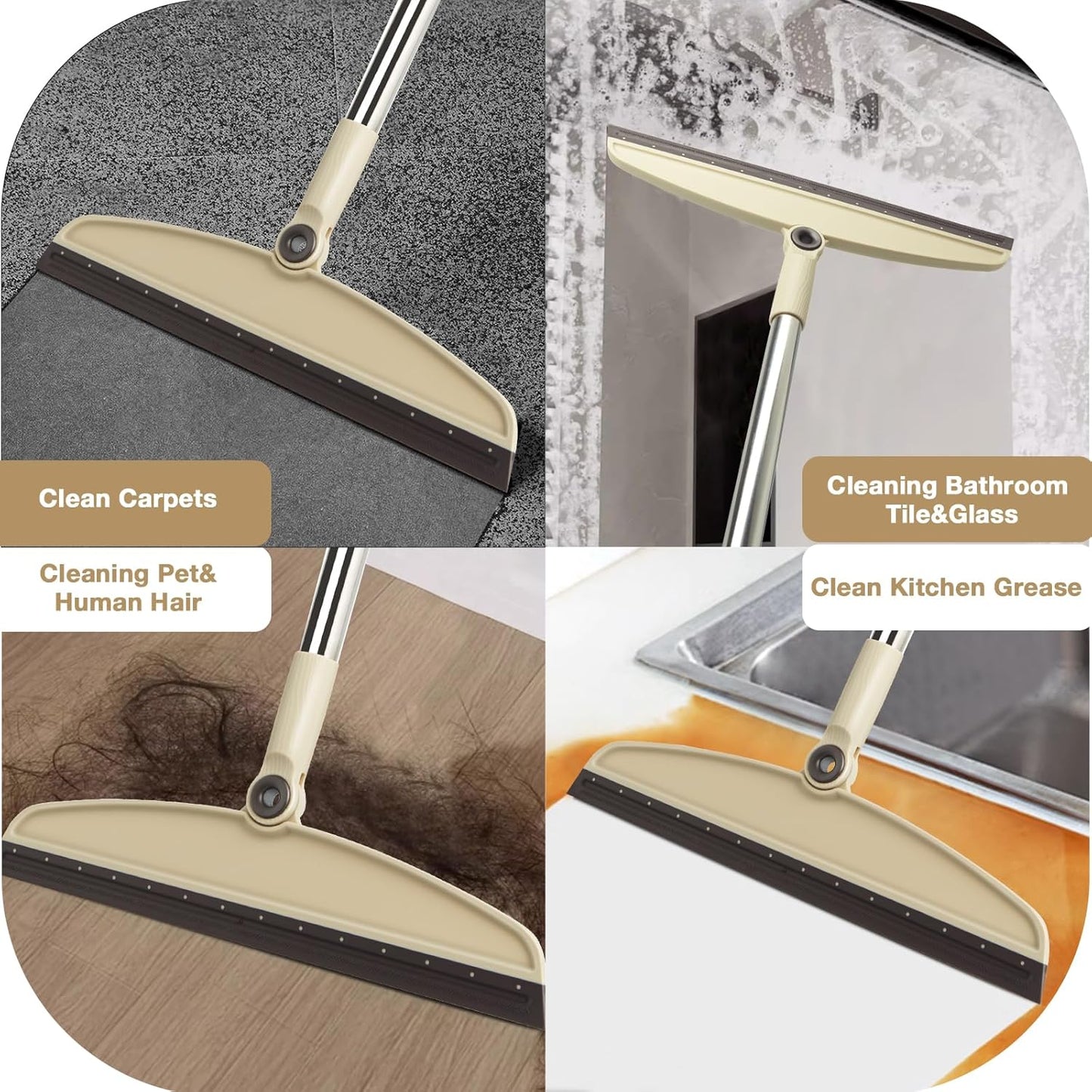 Silicone Air Broom, Multifunction Broom with Long Handle, Adjustable Rubber Squeegee Sweeping Water for Indoor Hardwood Floors, Kitchen,Concrete Floor, Bathroom Tile(Gray Green)