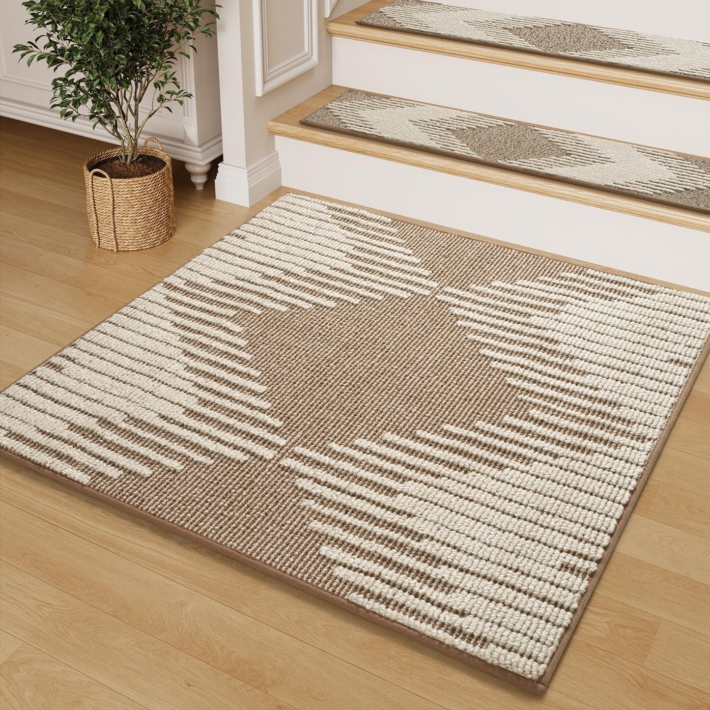 PADOOR 15PC Stair-Treads Non Slip, 3D Peel and Stick Stair Treads for Wooden Steps Indoor, Stair-Carpet Treads Washable Reusable Adhesive Stair-Runner Rugs for Kids and Dogs 8"x30" Brown