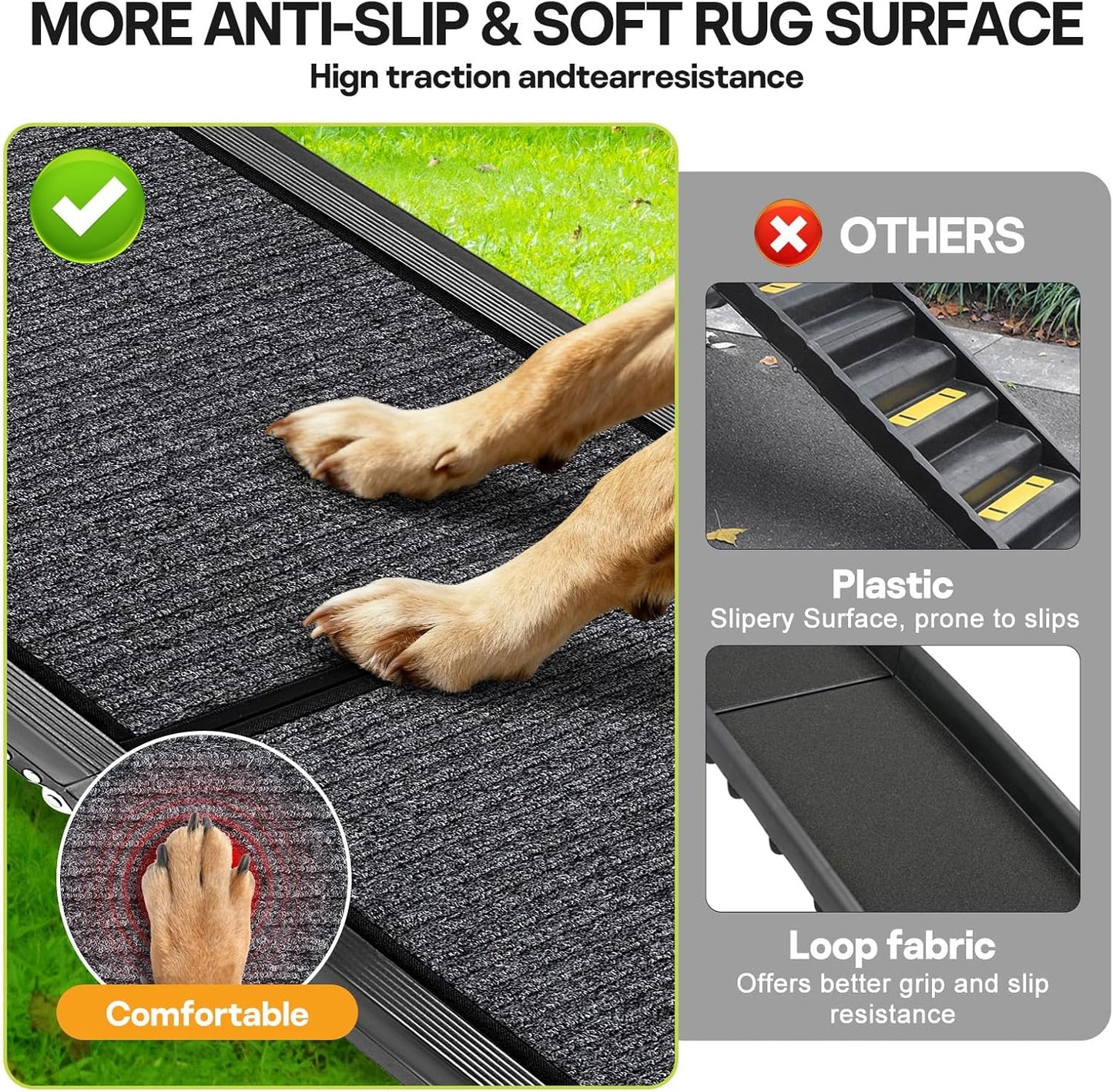 67''x 17'' Dog Ramp, Dog Ramp for Car, Folding Car Ramps for Pets, Dog Stairs Up to 250LBS, Pet Ramp with Non-Slip Rug Surface, Extra Long Dog Steps for Car, SUV, Truck