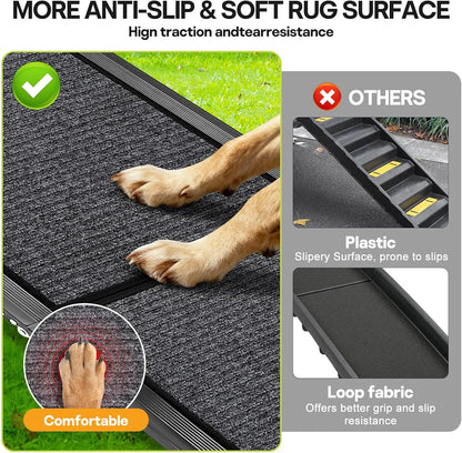 67''x 17'' Dog Ramp, Dog Ramp for Car, Folding Car Ramps for Pets, Dog Stairs Up to 250LBS, Pet Ramp with Non-Slip Rug Surface, Extra Long Dog Steps for Car, SUV, Truck