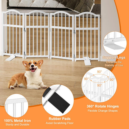 Snughome Short Dog Gate Indoor, 16" High Freestanding Small Dog Door Gates with Support Feet, Expands Up to 48’’ Wide Foldable Pet Gate for Doorway, 4 Panel Folding Pet Door Pet Fence for Puppy, White