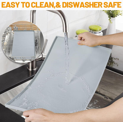Hubulk Dog Feeding Mat,100% Waterproof Food Grade Silicone Pet Food and Water Bowl Placemat,Dishwasher, High Raised Edge to Prevent Spills,Nonslip Tray to Stop Messes on Floor (19"x12"x0.5", Grey)