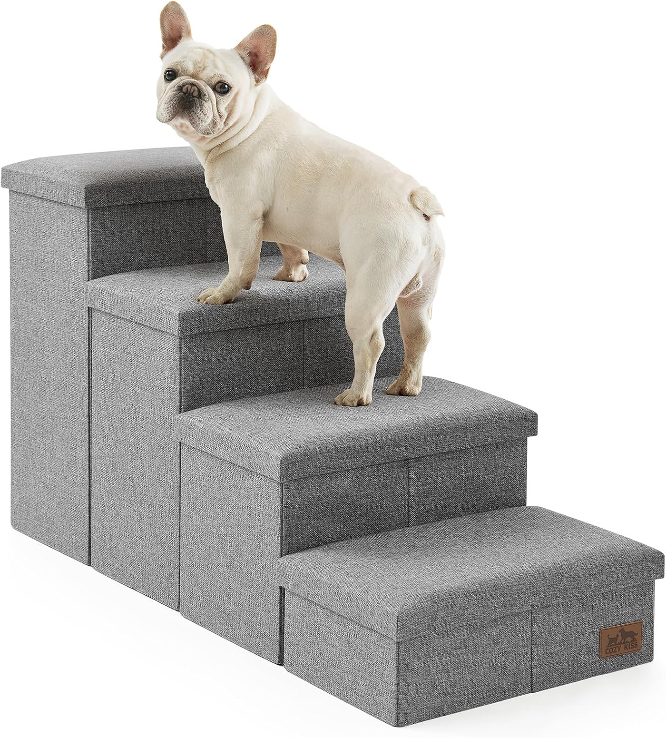 Dog Stairs with Storage, 4-Step Wider Sturdy Dog Steps for Small/Medium/Large Dogs and Older Cats, Folding Doggie Ramp for Bed/Couch/Car Hold Up to 180 lbs (22" H, Brown)