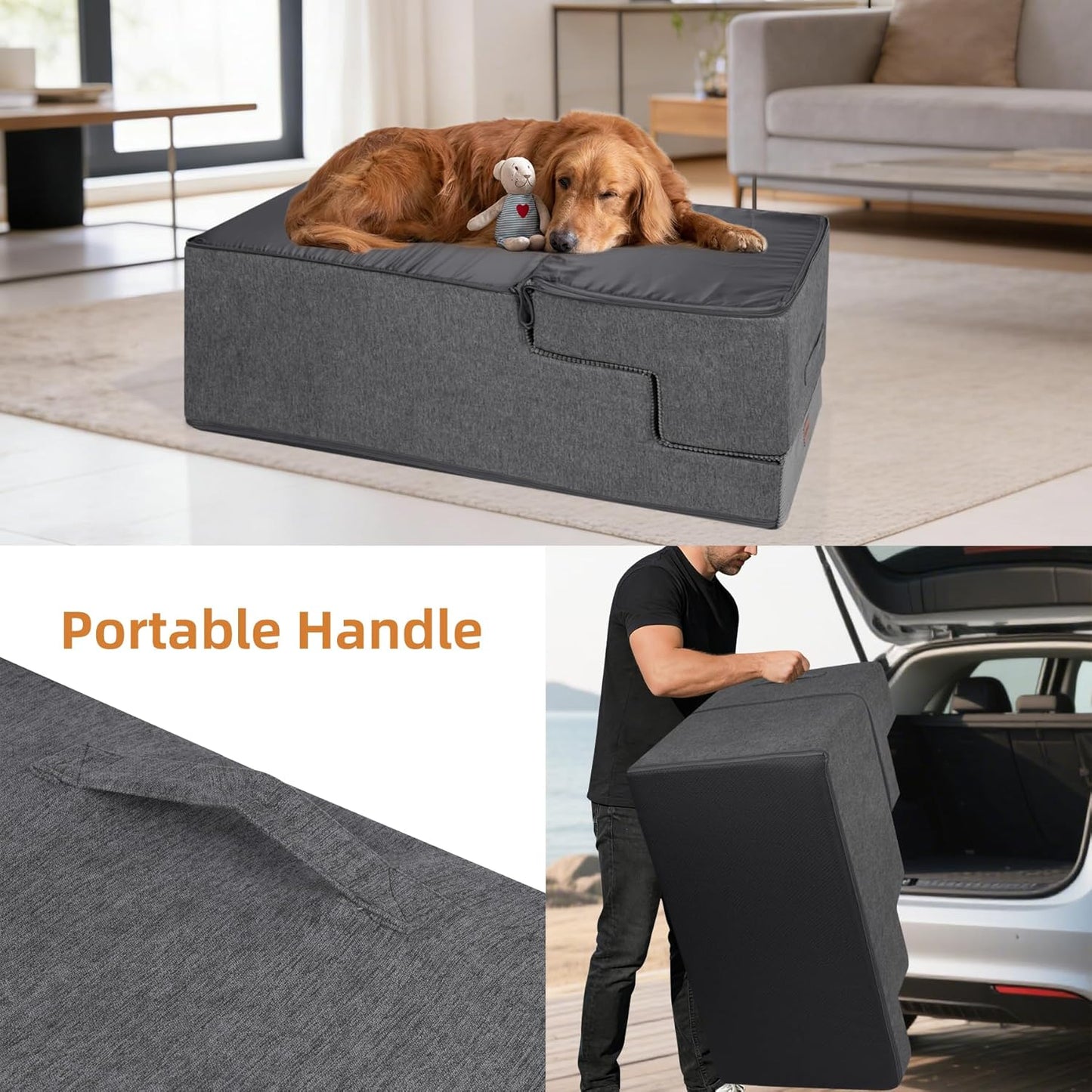 Dog Stairs for Small Dogs, 13.5" H, 3-Step Pet Steps for Couch Sofa and Chair, Non-Slip Balanced Pet Ramp for Medium Cats,Indoor Dog Ladder, Grey