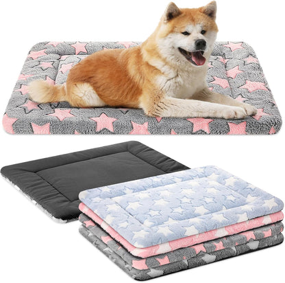 VitalCozy 4 Pcs Dog Crate Pads, Ultra Soft Warm Washable Anti-Slip Kennel Bed Mat for Pets, Reversible, Replaceable, Cage Liner for Small Medium Large Dogs and Cats (18 x 24 x 1.6 Inch,Star,Gray)