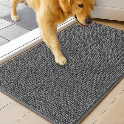 MudGuard Mat™ Dog Door Mat for Muddy Paws, Super Absorbent Microfiber, Non-Slip Indoor Mat, Quick Dry Chenille Mud Mat for Dogs & Entryway, Washable, Grey 19" x 30"