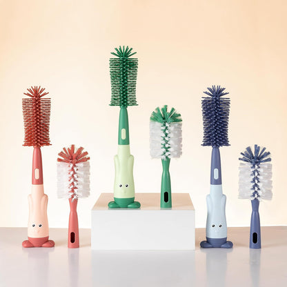 Chemimoso Cup Cleaning Brush, Silicone Baby Bottle Brush with Stand, Large Handle Water Bottle Brush Cleaner Set, with a Tiny Cup Lid Gap Cleaning Brushes Kit, Pawprint, Pink