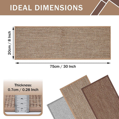 Natural Linen Non Slip Stair Treads, 15 Pack 8" X 30" Carpet Stair Treads with Reusable TPE Adhesive Backing, Non Slip Stair Runner Indoor for Kids Elders and Pets, Machine Washable, Brown Weave