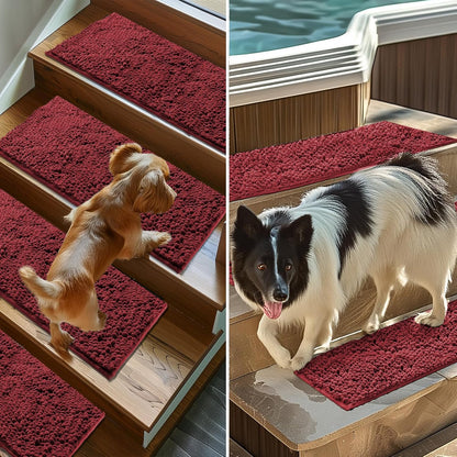 Muddy Mat® Pack of 4 - Soft Chenille Stair Treads Non-Slip Reusable, Super Absorbent Stair Treads for Wooden Steps, Tile & Marble Floor, Easy to Install & Machine Washable - Grey 30'' x 7''
