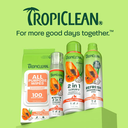 TropiClean Deshedding Dog Shampoo, Fast-Acting Shedding Control & Coat Softener, Puppy Safe, Made in USA, Lime & Coconut Scent, Cat Friendly, 20oz.