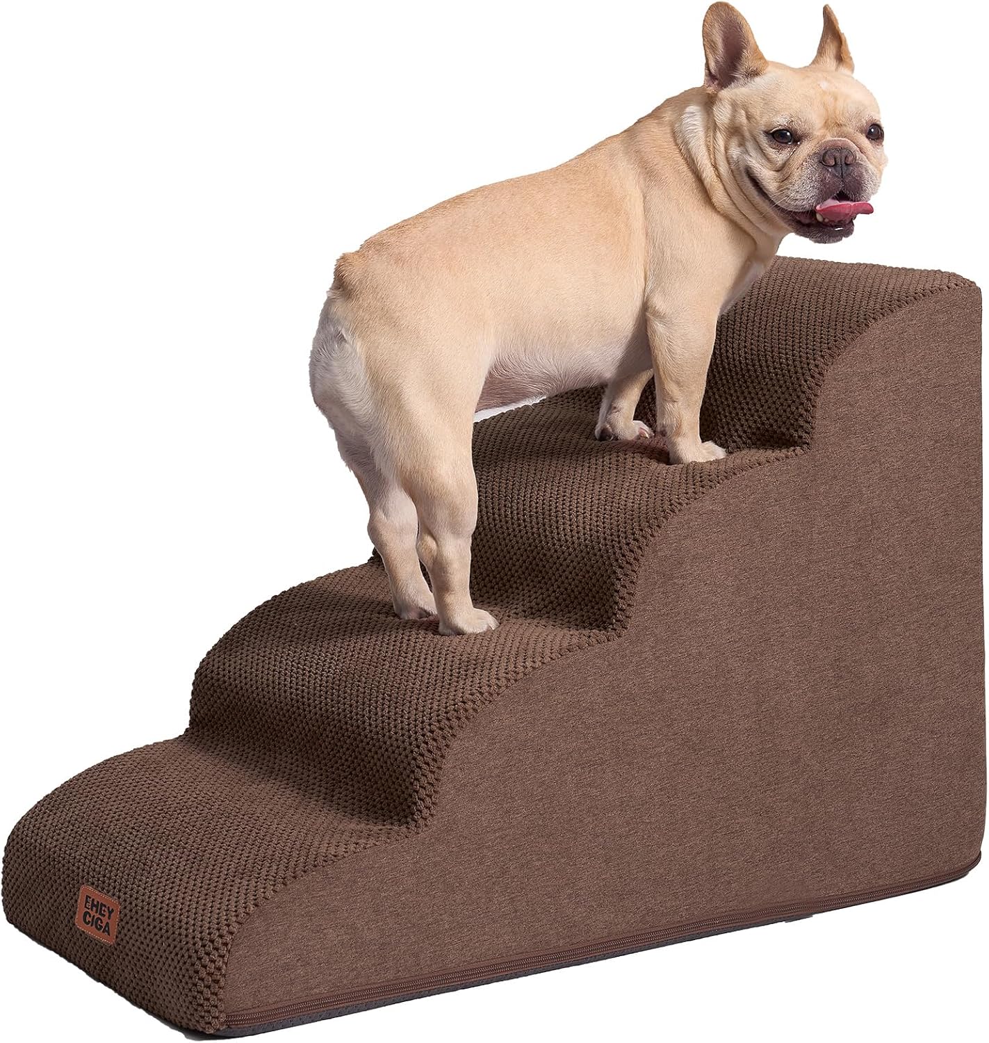 EHEYCIGA Curved Dog Stairs Ramp for High Beds 19.7" H, 4-Step Dog Steps for Small Dogs and Cats, Pet Stairs for High Bed Climbing, Non-Slip Balanced Pet Step Indoor, Grey
