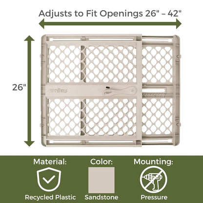 Toddleroo by North States - Renew 100% Recycled Plastic Baby Gate for Doorway; Sturdy for Indoor & Outdoor Use: Pressure Mounted, No Drill Gate; Made in USA; 26" to 42" Wide, 26" Tall; Pure White