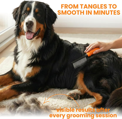 Poodle Dematting Fur Rake Comb Brush for Dogs and Cats - Long 2.5" Steel Safety Blades Metal Comb for Detangling Matted or Knotted Undercoat Hair (Orange)