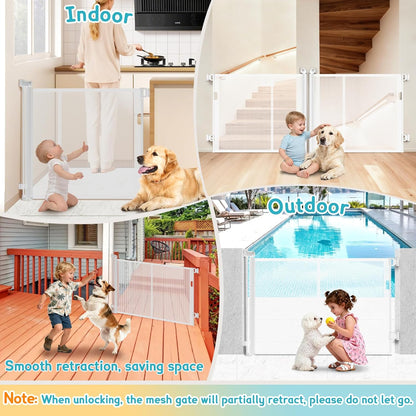 160 Inch Retractable Baby Gates Extra Wide, 42 Inch Extra Tall Retractable Gate, 13 FT Reinforced Retractable Dog Gate with Reinforcement Rod to Prevent Crawling Through, for Doorways, Stairs, Hallway