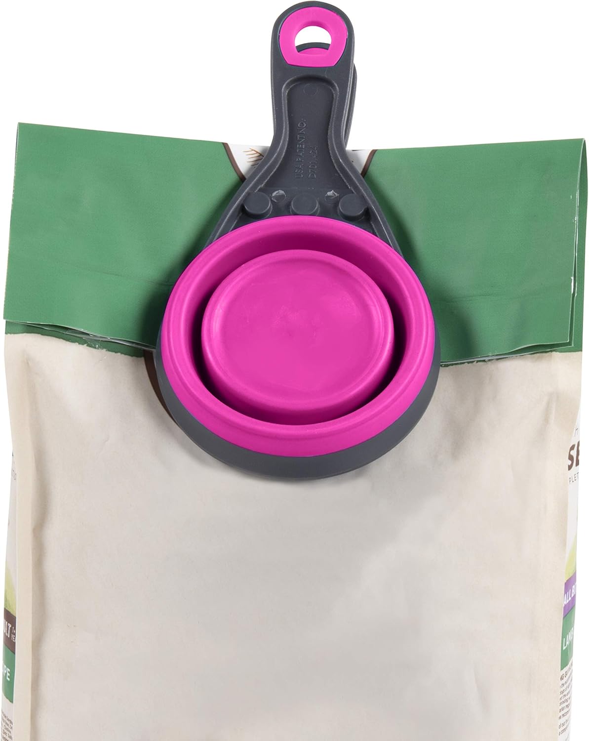 Dexas Pets Collapsible KlipScoop Collapsible Dry Dog Food Scoop and Dog Food Bag Clip, 1 Cup Capacity, Pro Blue