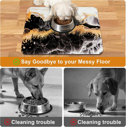 Dog Food Mats for Floors Waterproof Mat for Cat Food and Water Bowls - Absorbent Quick Dry Non Slip Mat for Pet Feeding