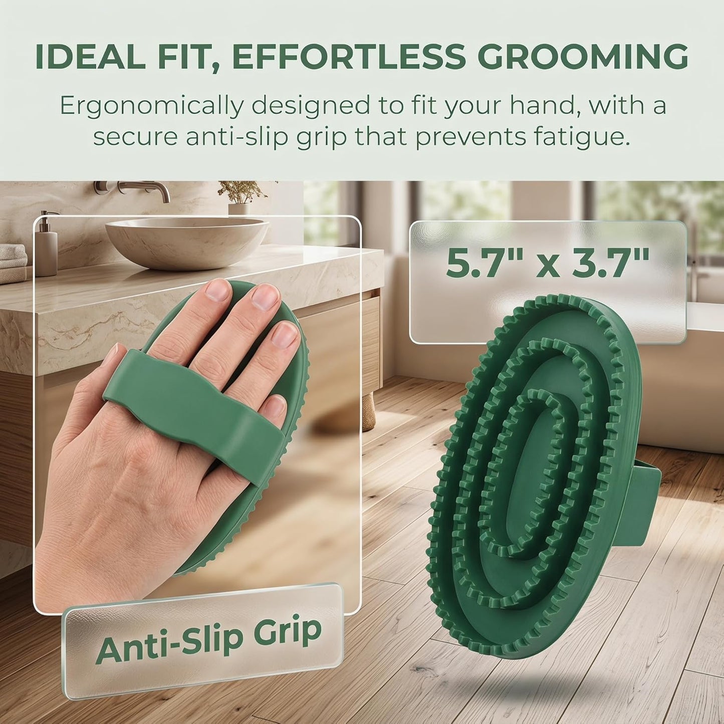 Horse Brush Set, 2 Pack Large Rubber Curry Comb, Horse Grooming Brush & Deshedding Tool for Short Haired Dogs, Flexible Pet Bathing Massage Comb Rubber for Loose Hair & Mud Removal, Green, 5.7"x3.7"