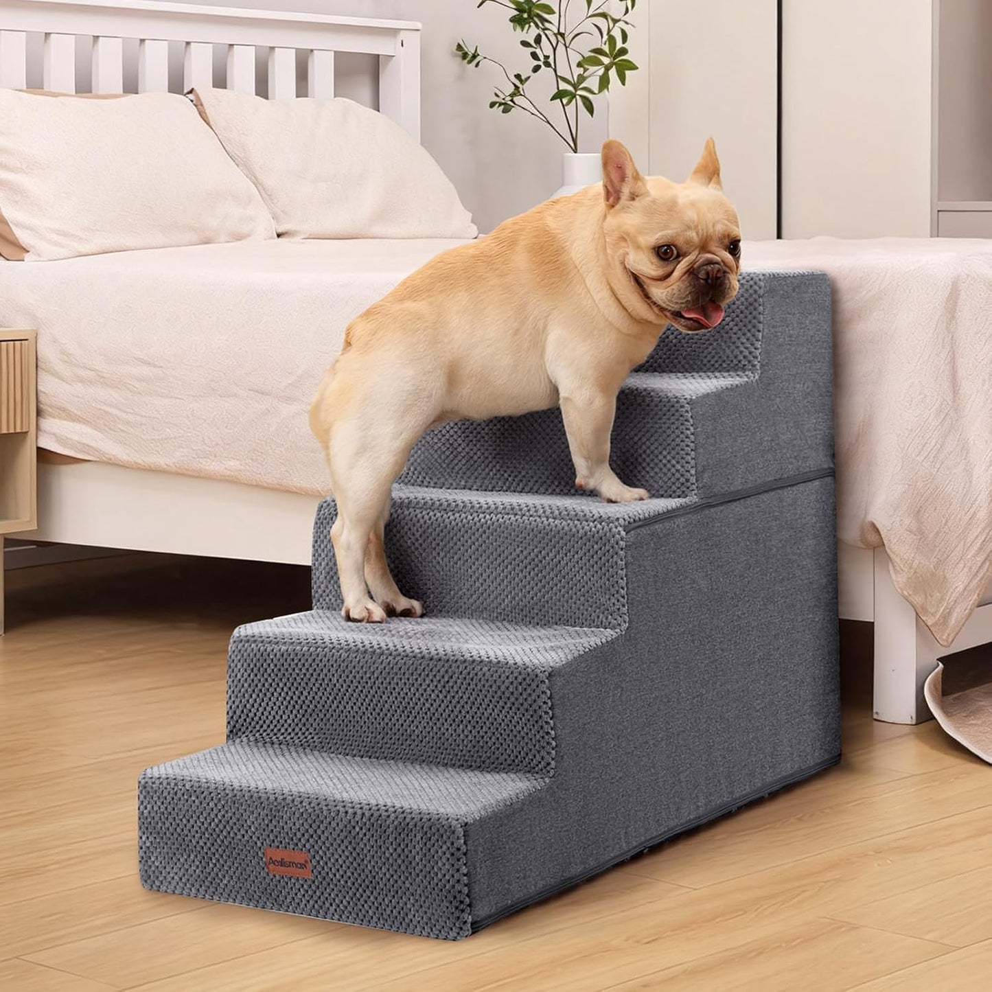Aodisman Dog Steps for Bed and Couch, 4-Step Pet Stairs for Small Dogs, Indoor Non-Slip Dog Stairs for Old Cats, Puppy, Small Medium Dogs,18.5" H,Grey