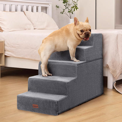 Aodisman Dog Steps for Bed and Couch, 4-Step Pet Stairs for Small Dogs, Indoor Non-Slip Dog Stairs for Old Cats, Puppy, Small Medium Dogs,18.5" H,Grey
