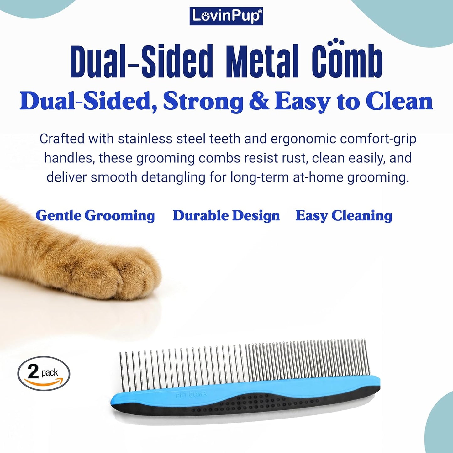 Pet Mat Remover – Professional Dematting Comb for Dogs and Cats – Stainless Steel Rounded Teeth for Gentle Knot & Tangle Removal – Dog Dematting Tools & Dog Grooming Supplies