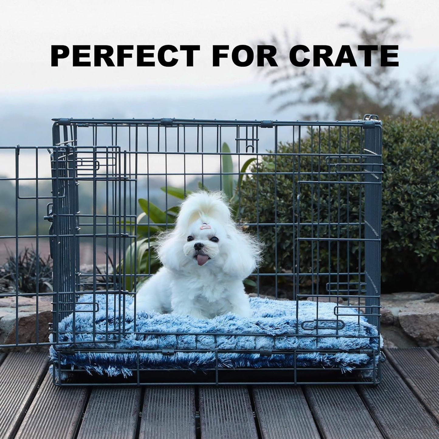 Bedfolks Waterproof Dog Crate Bed, Plush With Removable Washable Cover, Faux Fur Crate Pad for Medium Dogs, Fluffy Kennel 29"x21", Dark Grey