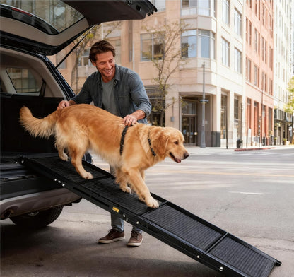 Folding Dog Ramp for Car 71" Long & 19" Wide Portable Pet Ramps with Non-Slip Rug Surface, Outdoor Dog Car Ramp for Large Dogs, SUV Car & Truck, Dog Steps Up to 250LBS