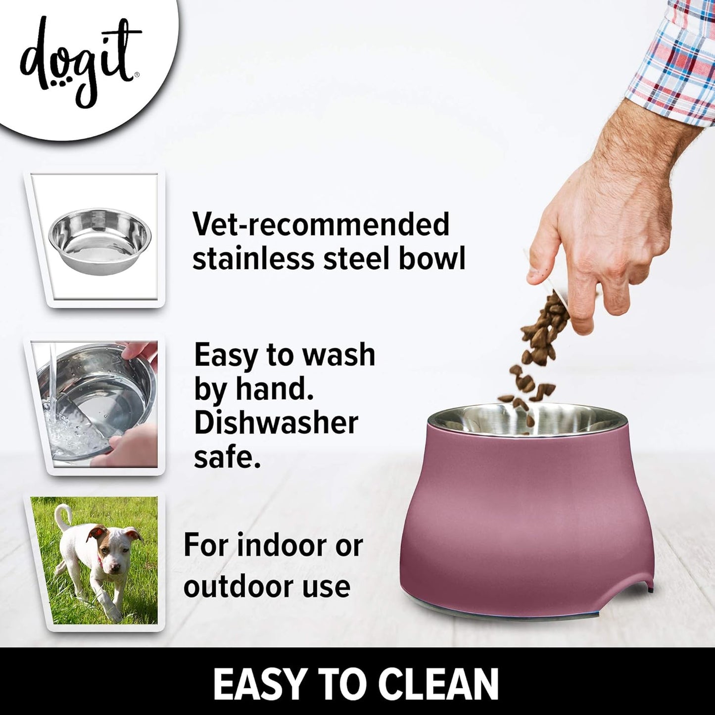 Dogit Elevated Dog Bowl, Stainless Steel Dog Food and Water Bowl for Large Dogs, White, 73753