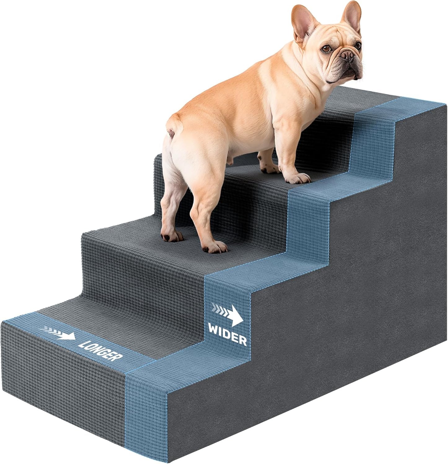 Dog Stairs for Bed, Extra Wide 5-Step Dog Steps for High Bed, High-Density Foam Pet Stairs with Non-Slip Removable Washable Cover for Small Pets, 23" H, Navy