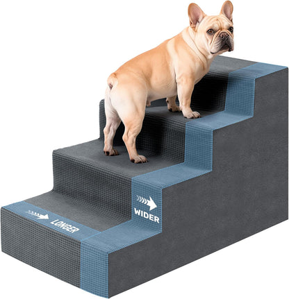 Dog Stairs for Bed, Extra Wide 5-Step Dog Steps for High Bed, High-Density Foam Pet Stairs with Non-Slip Removable Washable Cover for Small Pets, 23" H, Navy
