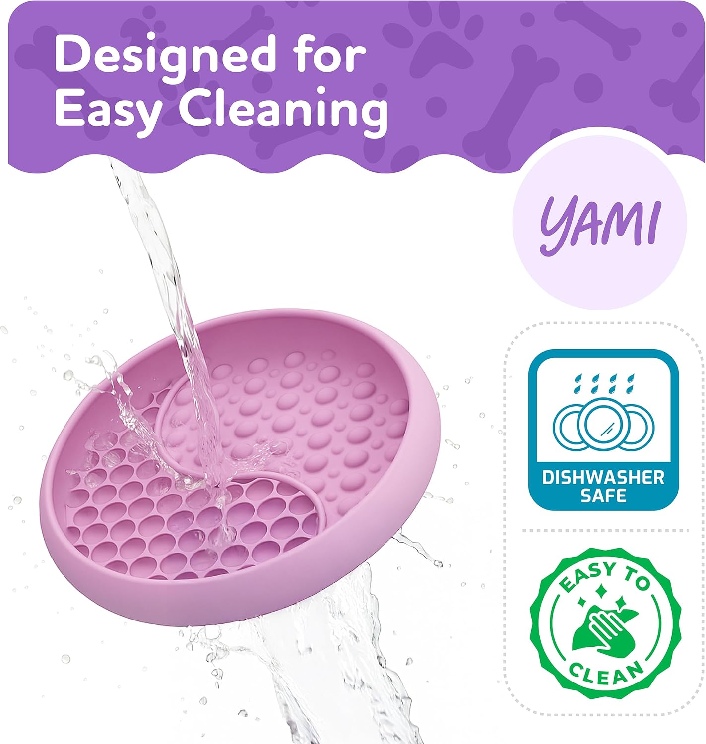 YAMI Dog Lick Bowl, Lick Mat for Dogs, Wet Food Cat Slow Feeder, Freeze Bowl, Enrichment & Puzzle Toy for Anxiety Relief, Food-Grade Silicone, Suction Cups, Dishwasher Fit, for All Breed (Light Gray)