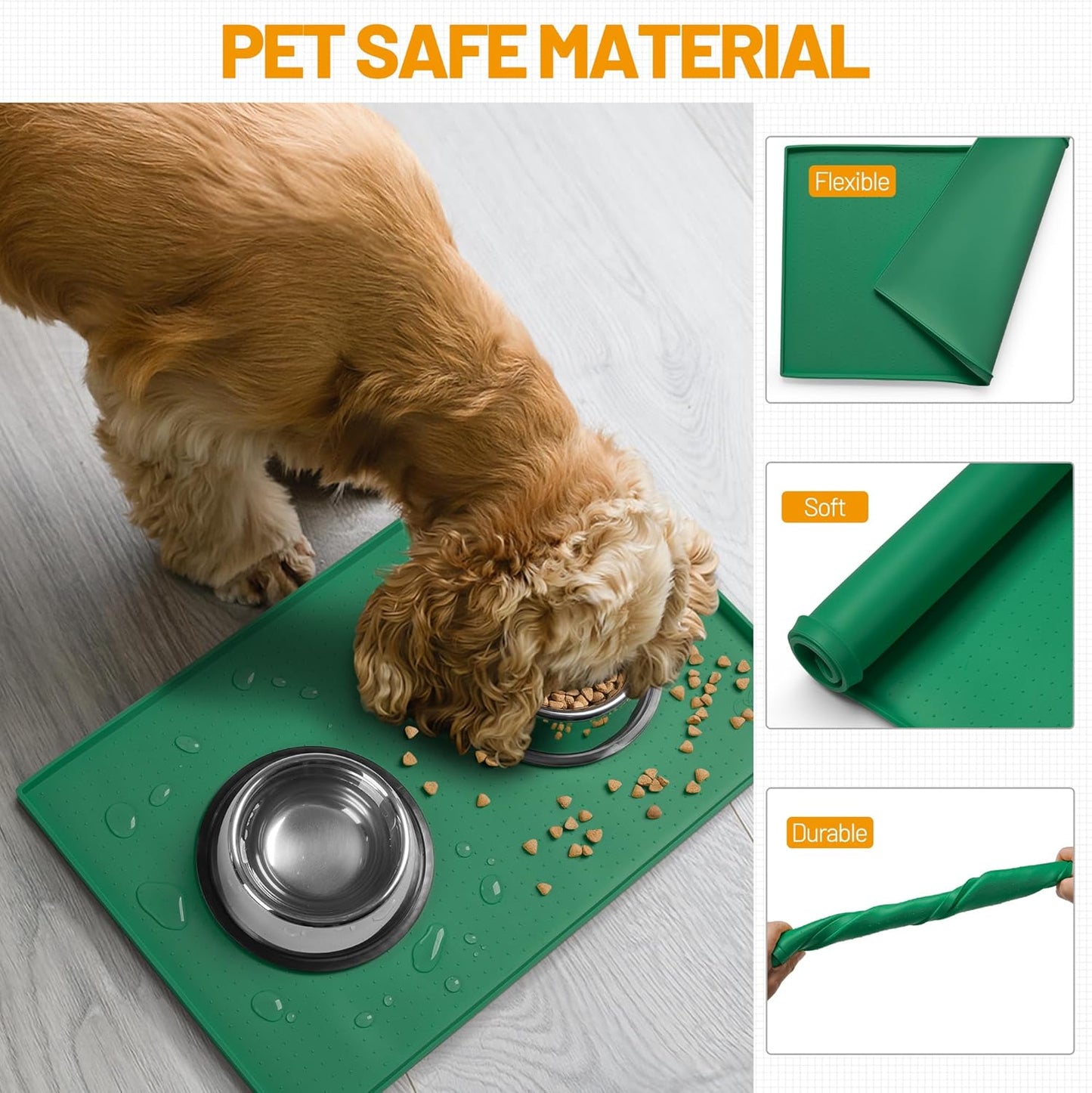 Hubulk Dog Feeding Mat,100% Waterproof Food Grade Silicone Pet Food and Water Bowl Placemat,Dishwasher, High Raised Edge to Prevent Spills,Nonslip Tray to Stop Messes on Floor (19"x12"x0.5", Grey)