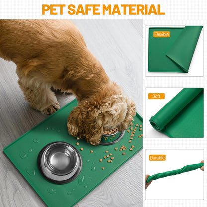 Hubulk Dog Feeding Mat,100% Waterproof Food Grade Silicone Pet Food and Water Bowl Placemat,Dishwasher, High Raised Edge to Prevent Spills,Nonslip Tray to Stop Messes on Floor (19"x12"x0.5", Grey)