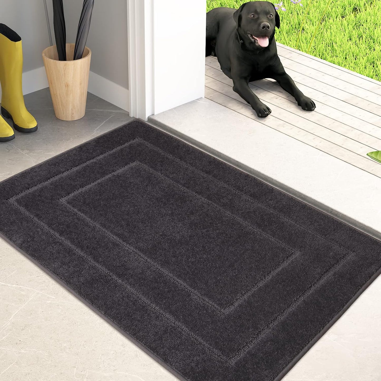 PURRUGS Dirt Trapping Door Mat 32" x 47", Non-Slip/Skid Machine Washable Entryway Rug, Dog Doormat, Super Absorbent Welcome Mat for Muddy Wet Shoes and Paws, Grayish Brown