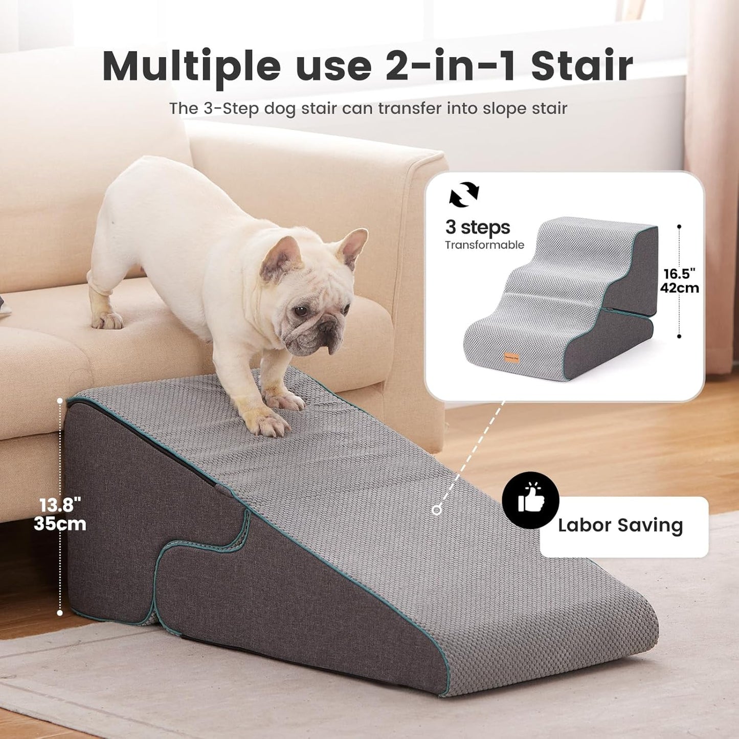 Gardner Pet 4-Step Dog Stairs for Small Dogs 18.5" H, Curved 4-Step Pet Stairs, Dog Steps for High Bed (18-20 in), Couch with Durable Non-Slip Waterproof Fabric Cover and CertiPUR-US Certified Foam