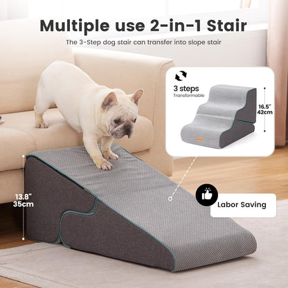 Gardner Pet 4-Step Dog Stairs for Small Dogs 18.5" H, Curved 4-Step Pet Stairs, Dog Steps for High Bed (18-20 in), Couch with Durable Non-Slip Waterproof Fabric Cover and CertiPUR-US Certified Foam