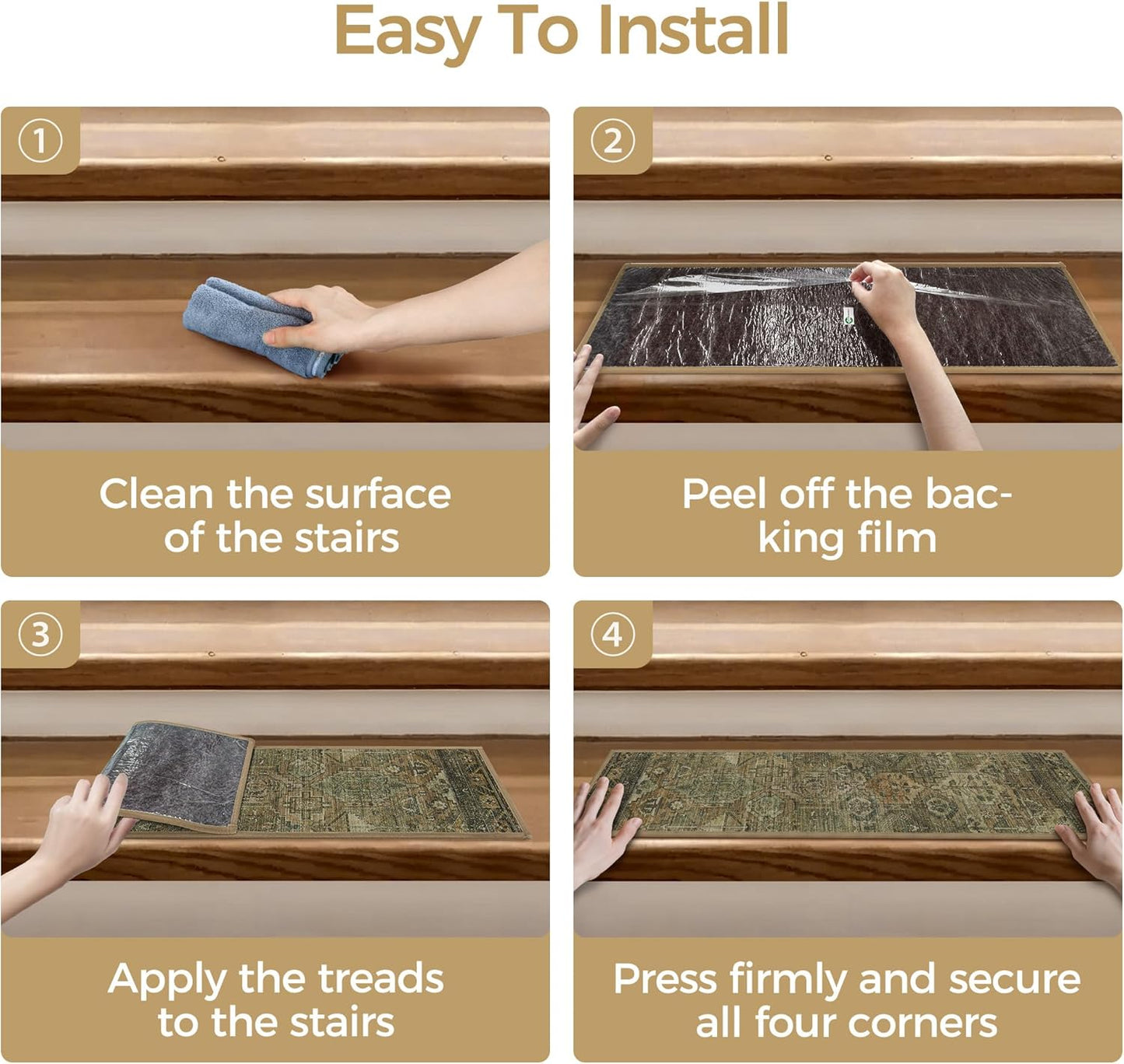 sarben Non Slip Stair Treads for Wooden Steps 15PCS - 8"x30" Indoor Safety Carpet, Edging Mats with TPE Adhesive Backing, Pet and Elderly Friendly Stair Rugs (Taupe) - Colors B