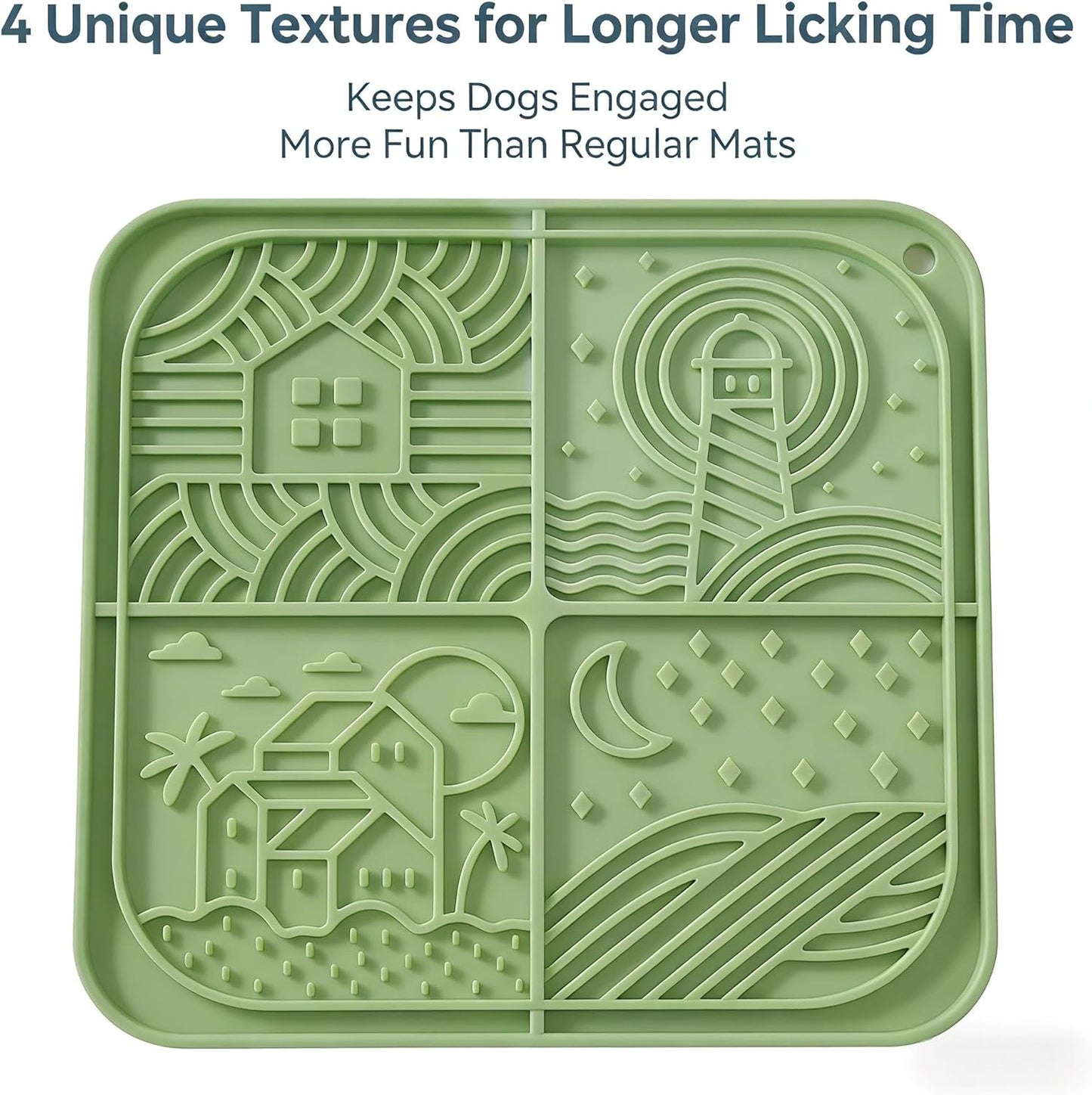 Dog Lick Mat with Suction Cups, 4-Texture Enrichment Slow Feeder for Dogs & Cats, Non-Slip Silicone Licking Pad for Anxiety Relief, Bathing & Training (Green)